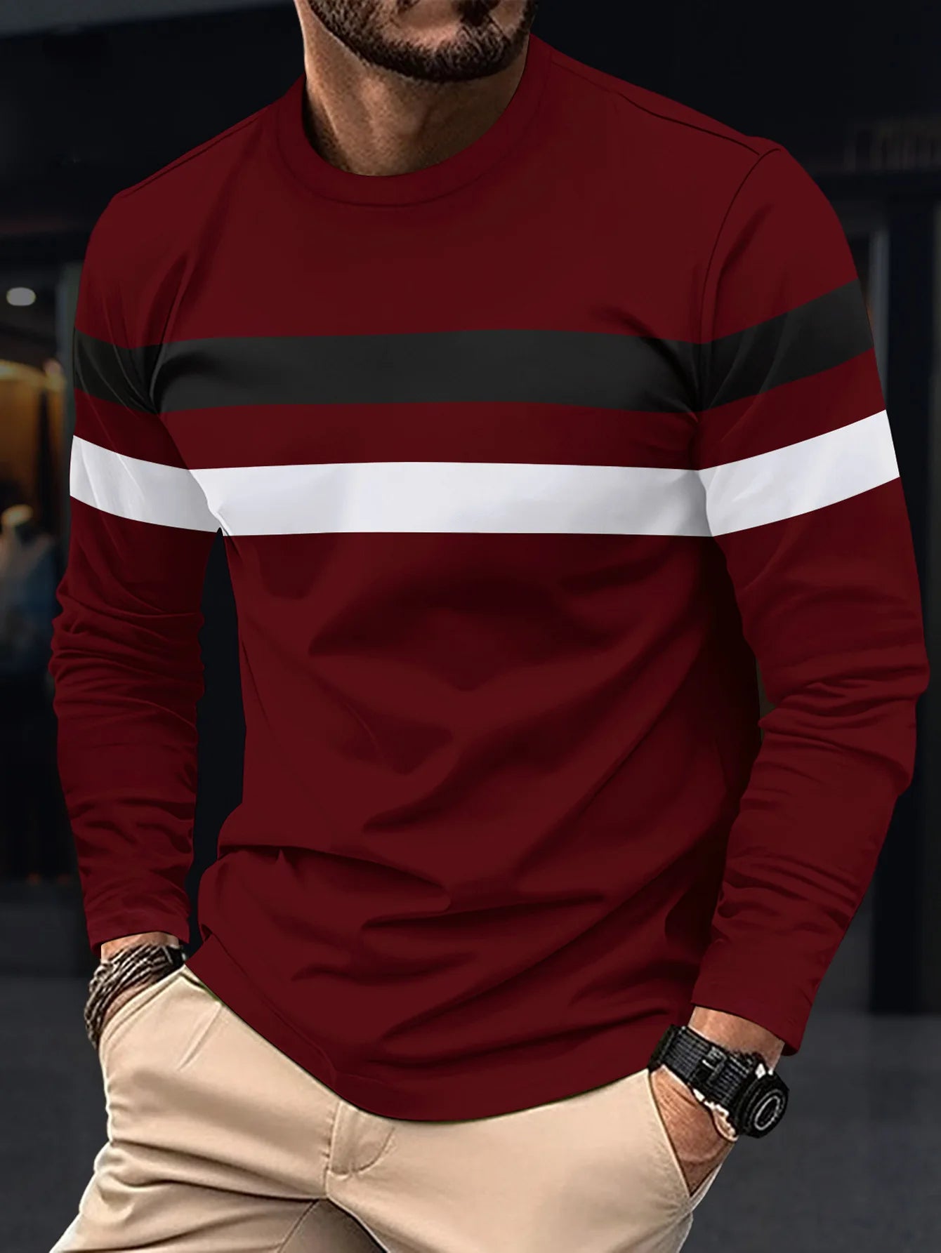 Simple New Spring And Autumn Men's Long Sleeve T-shirt Round Neck Bottom