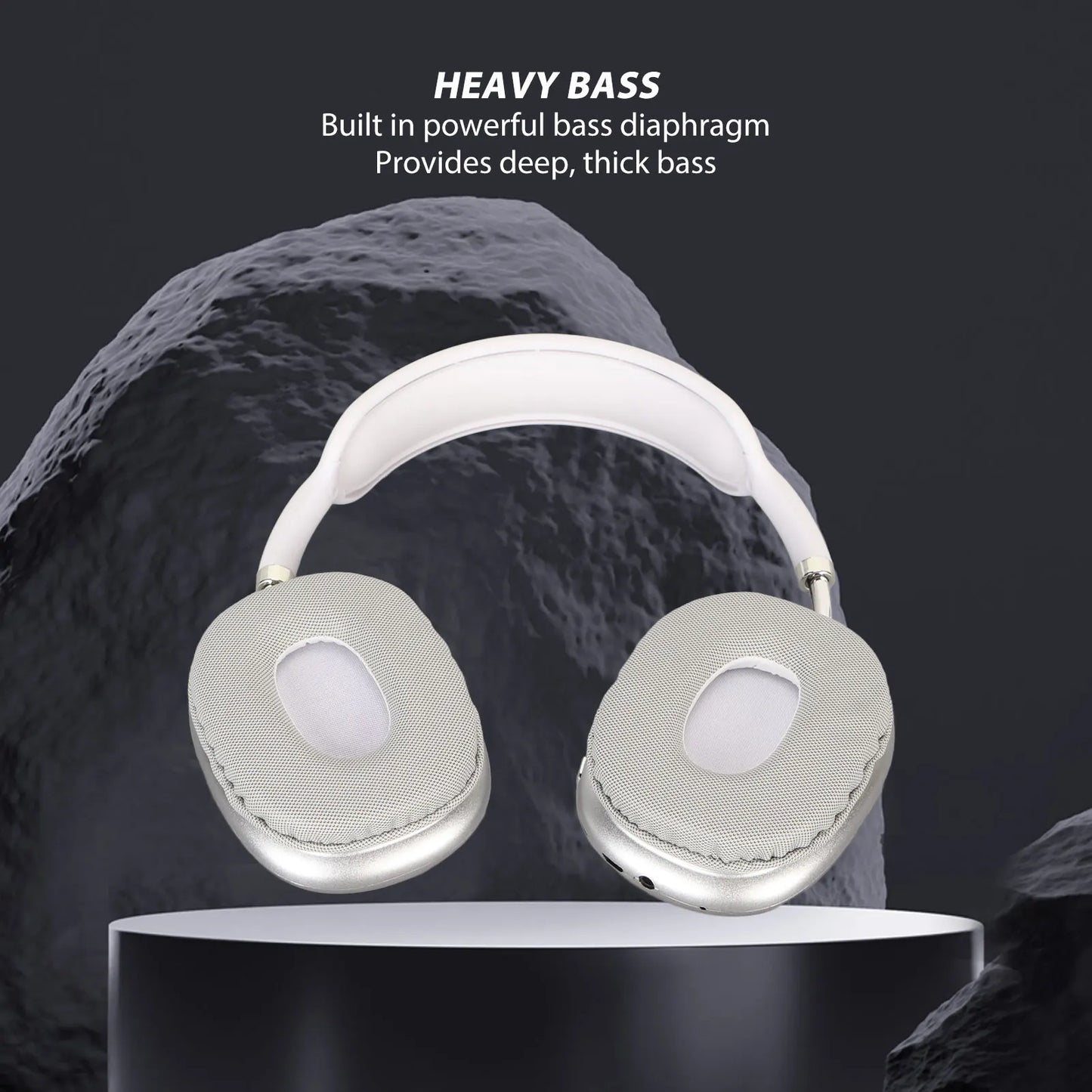 Bluetooth Headphone HiFi  Bass Built in Mic Support Memory Card Wireless Headset for Running Travel White Over Ear Headphone