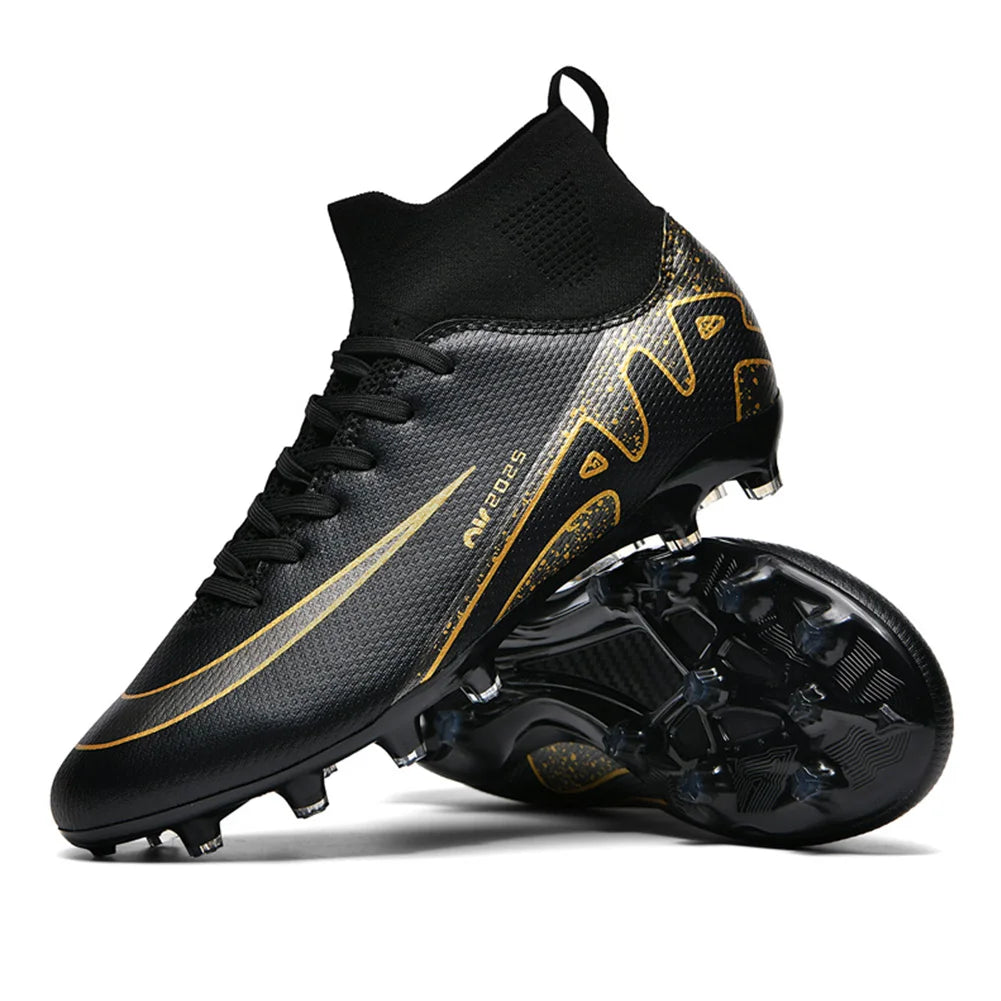 Men Football Soccer Boots Athletic Shoes New Leather Big Size High Top Cleats Training Sneaker Comfortable for Outdoor/Indoor