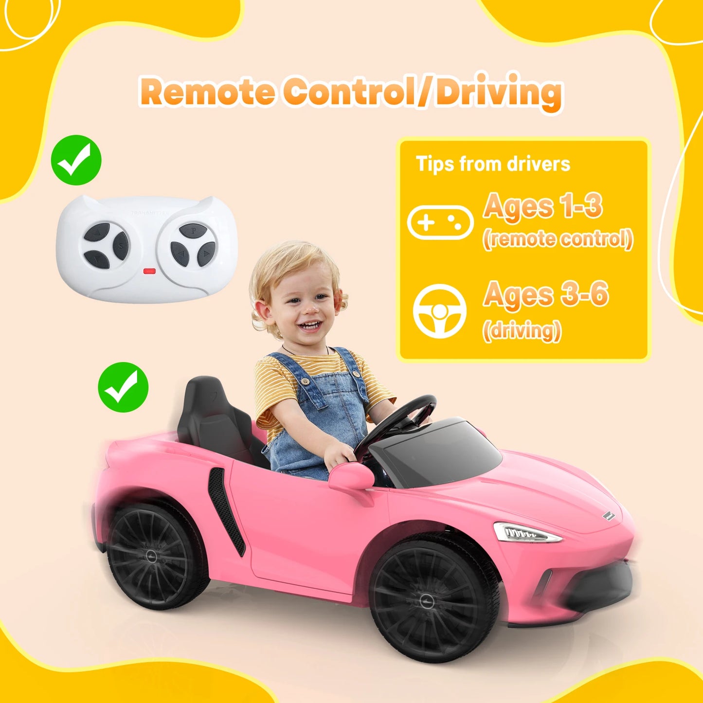 Ride on Car for Kids, 12V Licensed McLaren Battery Powered Sports Car with 2 Speeds, Parent Control, Sound System with LED Headl