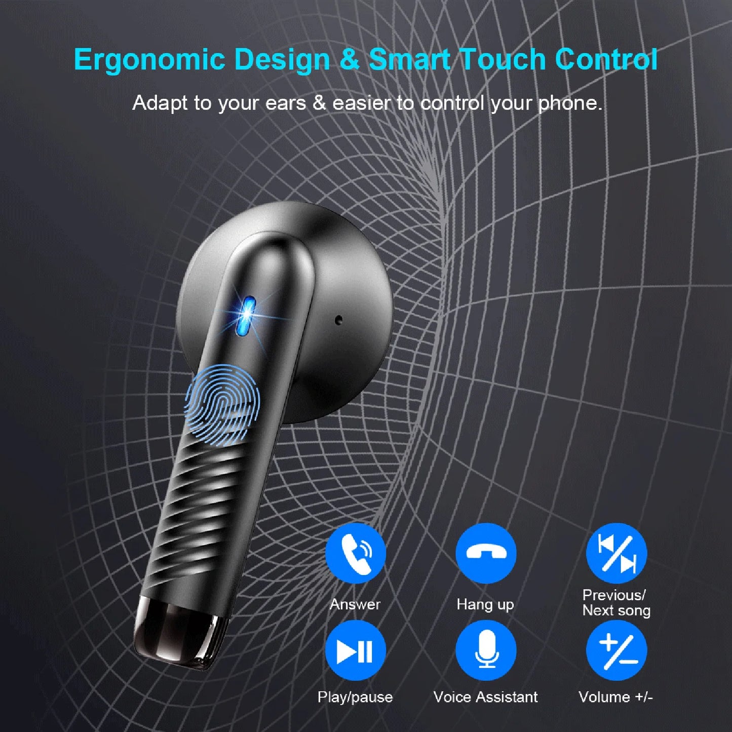 Wireless Earbuds, Bluetooth 5.3 Earbuds Stereo Bass, in-Ear Noise Cancelling Mic, Earphones IP7 Waterproof Sports, 40H Playback.