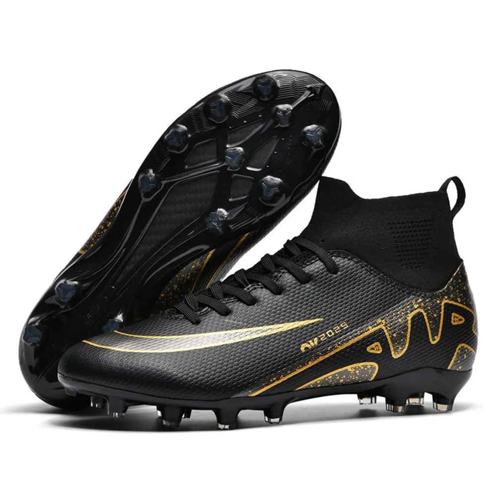 Men Football Soccer Boots Athletic Shoes New Leather Big Size High Top Cleats Training Sneaker Comfortable for Outdoor/Indoor