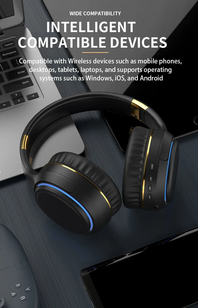 TWS Bluetooth Headphone Wireless Music Headset Over The Ear High Fidelity Bass Stereo Sports Bluetooth Earphones with AUX Cable