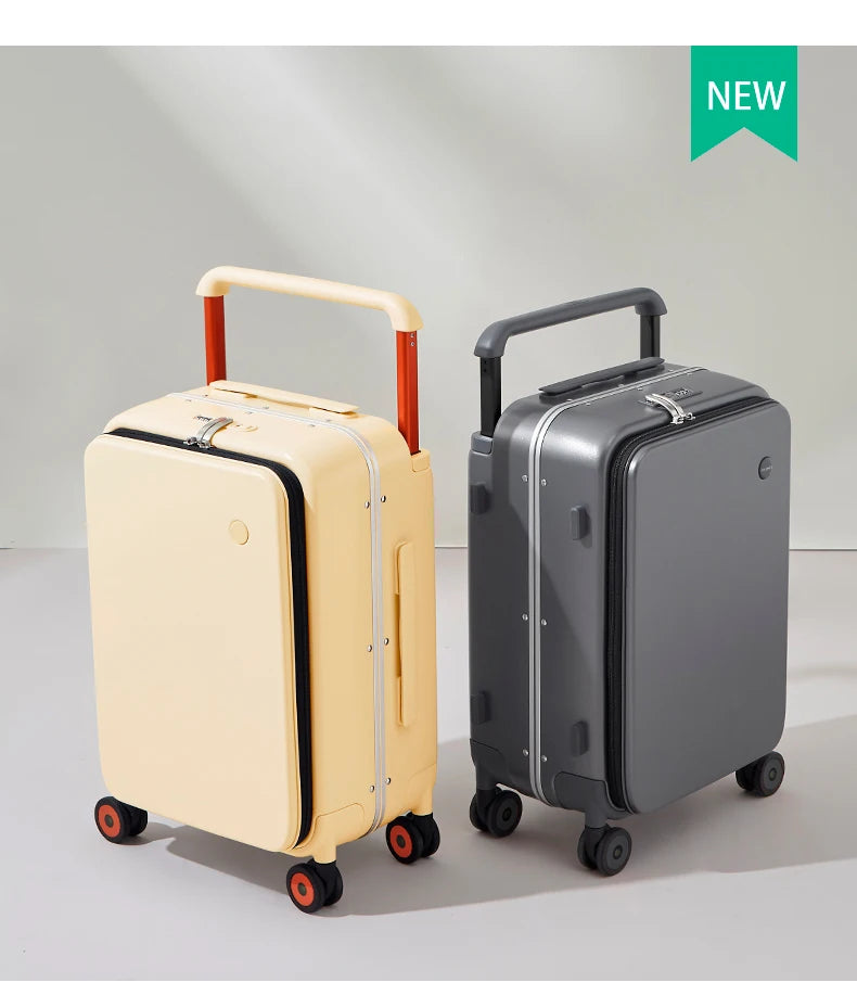 Mixi 2024 New Design Wide Handle Suitcase Men Carry-On Luggage Women Travel Trolley Case 20 Inch Cabin PC Aluminum Frame M9275