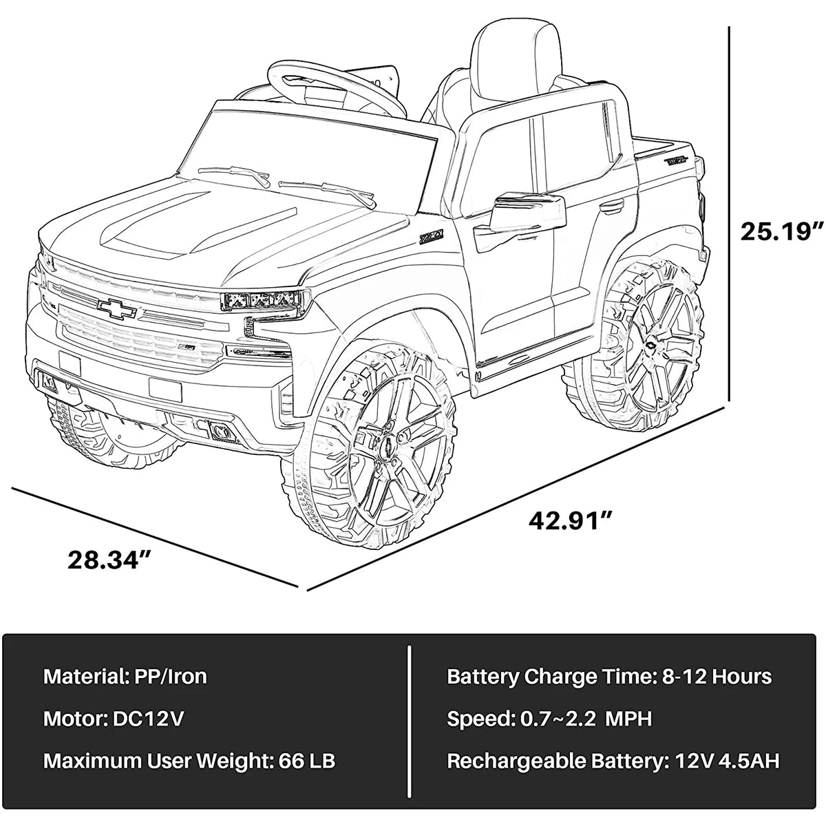 12V Electric Ride On Car 4 Wheeler Truck Safety Toy with Music Radio LED Lights  Truck Car Remote Control Kids' Ride on Vehicles