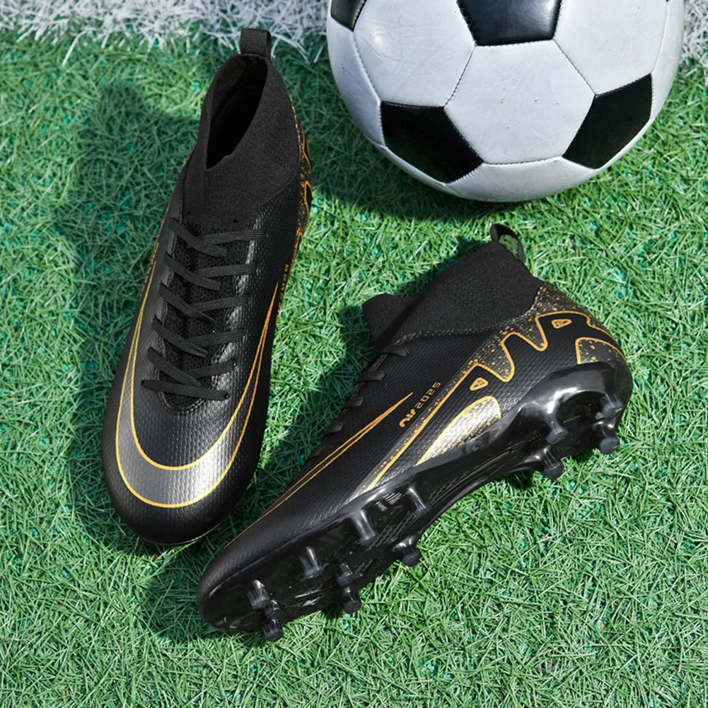 Men Football Soccer Boots Athletic Shoes New Leather Big Size High Top Cleats Training Sneaker Comfortable for Outdoor/Indoor