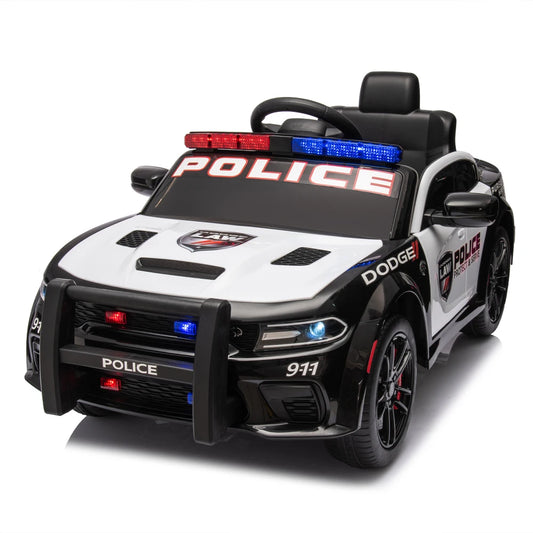 12vKids' Ride-on Police Car with Remote Control, Front and Top Siren Lights, Police Car Sticker, Megaphone Electric Car for Kids