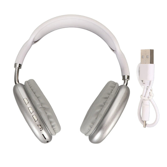 Bluetooth Headphone HiFi  Bass Built in Mic Support Memory Card Wireless Headset for Running Travel White Over Ear Headphone