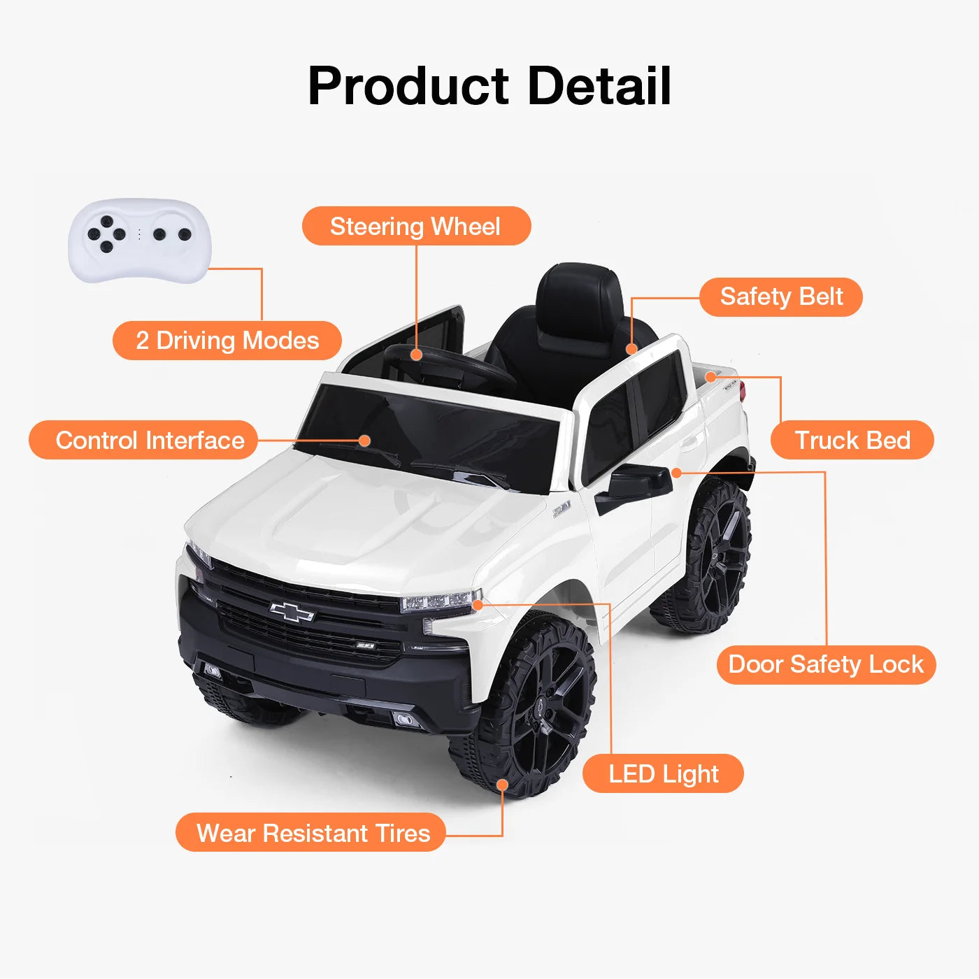 12V Electric Ride On Car 4 Wheeler Truck Safety Toy with Music Radio LED Lights  Truck Car Remote Control Kids' Ride on Vehicles