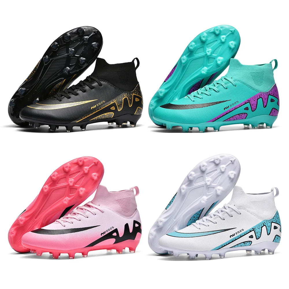 Men Football Soccer Boots Athletic Shoes New Leather Big Size High Top Cleats Training Sneaker Comfortable for Outdoor/Indoor