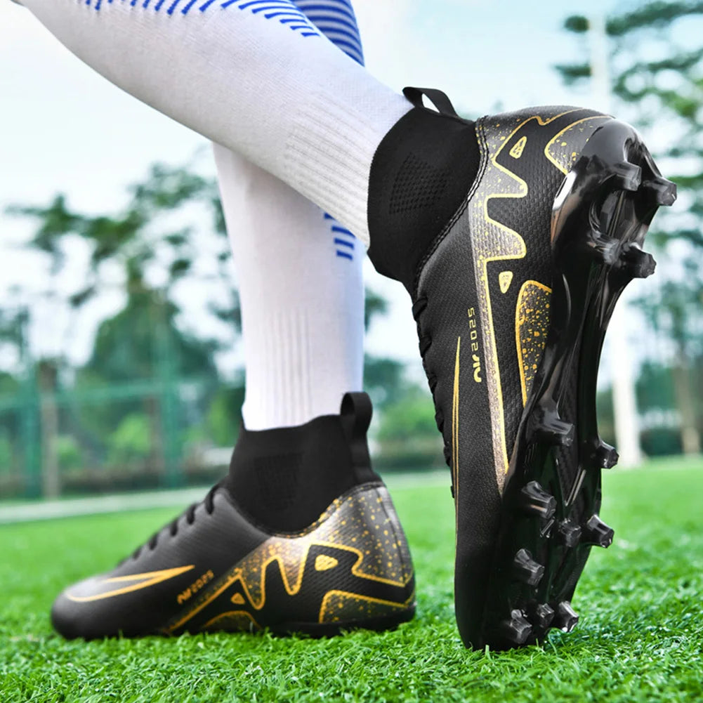 Men Football Soccer Boots Athletic Shoes New Leather Big Size High Top Cleats Training Sneaker Comfortable for Outdoor/Indoor