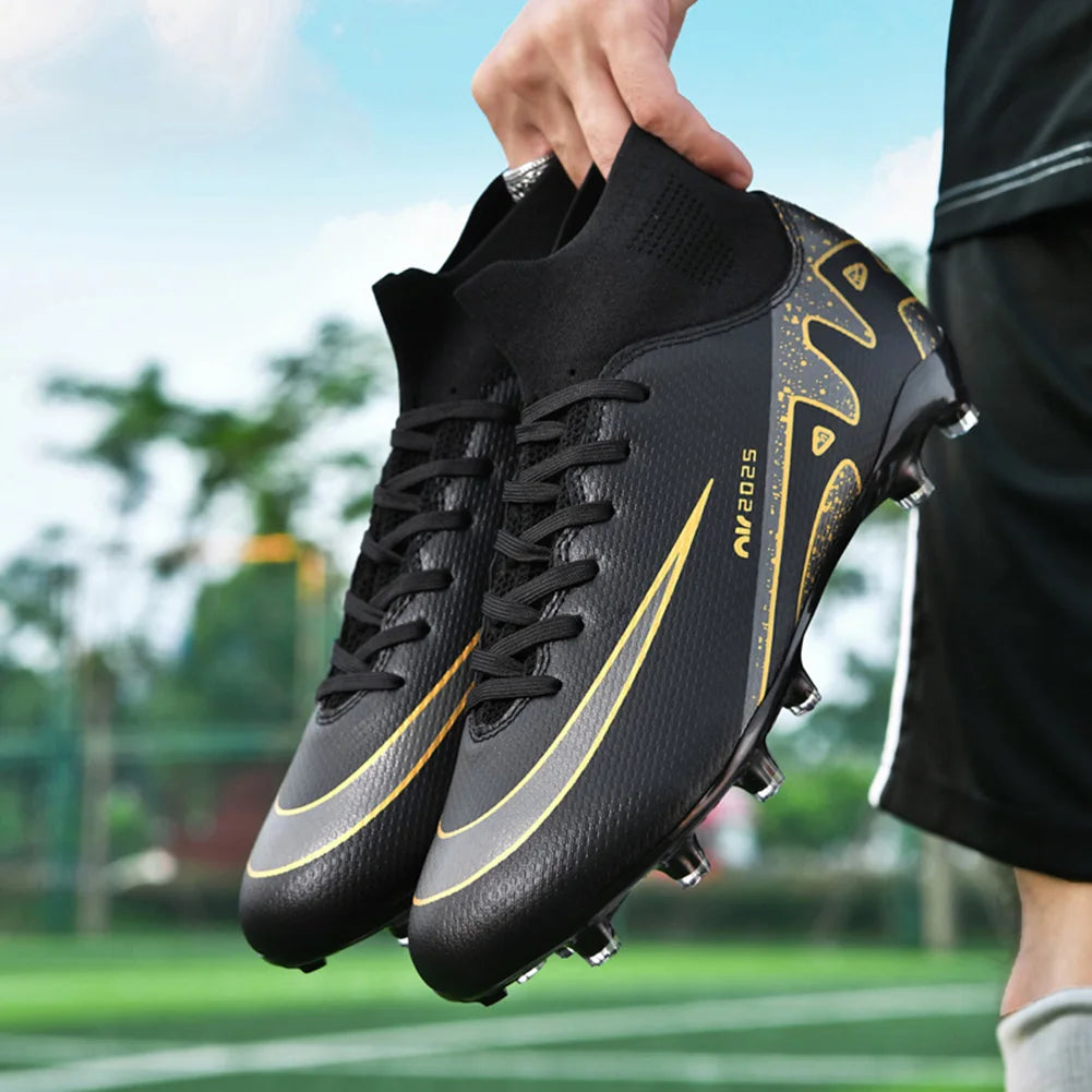 Men Football Soccer Boots Athletic Shoes New Leather Big Size High Top Cleats Training Sneaker Comfortable for Outdoor/Indoor