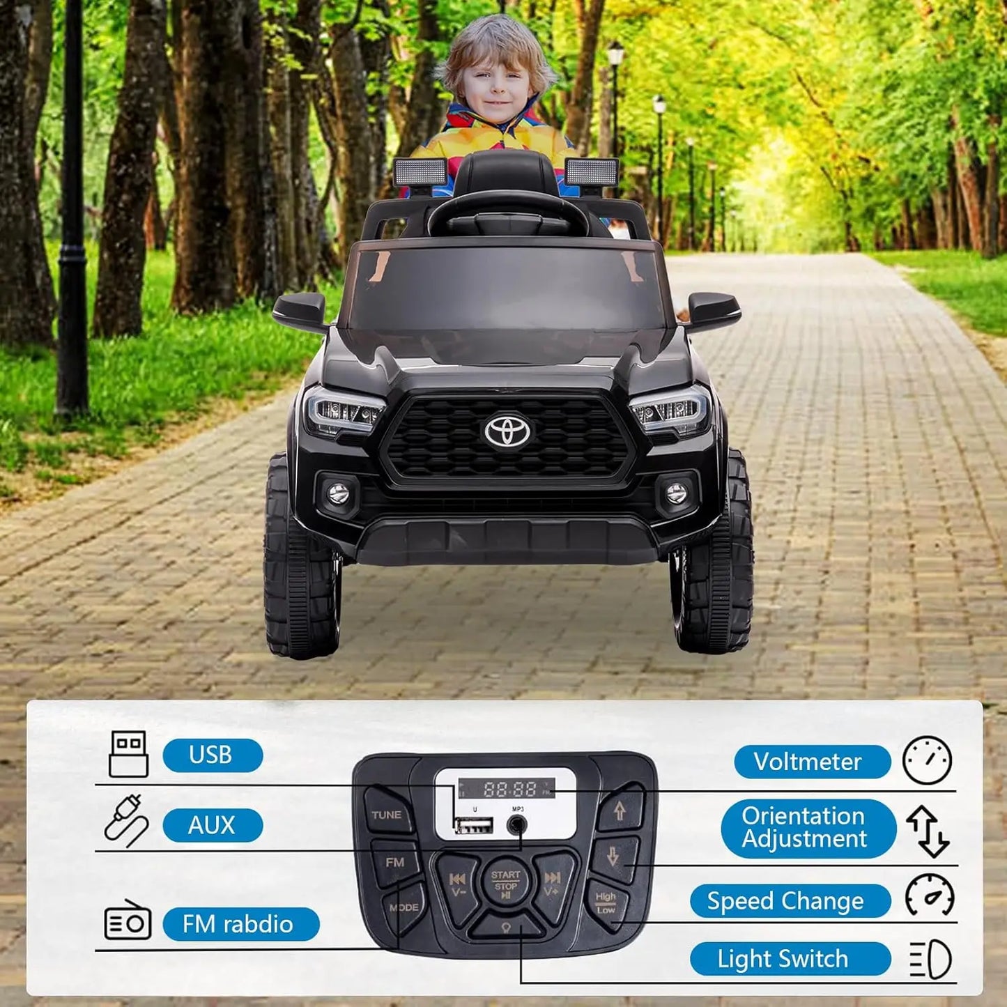 12V Kids Ride on Truck Electric Vehicle Toy with Remote Control, Spring Suspension Safety Belt, Soft Start, LED Light, 3 Speeds