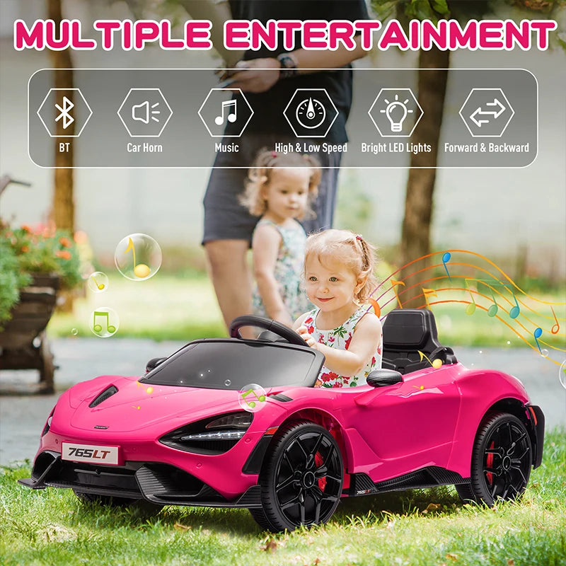 12V Licensed McLaren 765LT Kids Ride On Toy,Electric Vehicle for Toddler Age 3+,Battery Powered Ride On Car with Hydraulic Doors