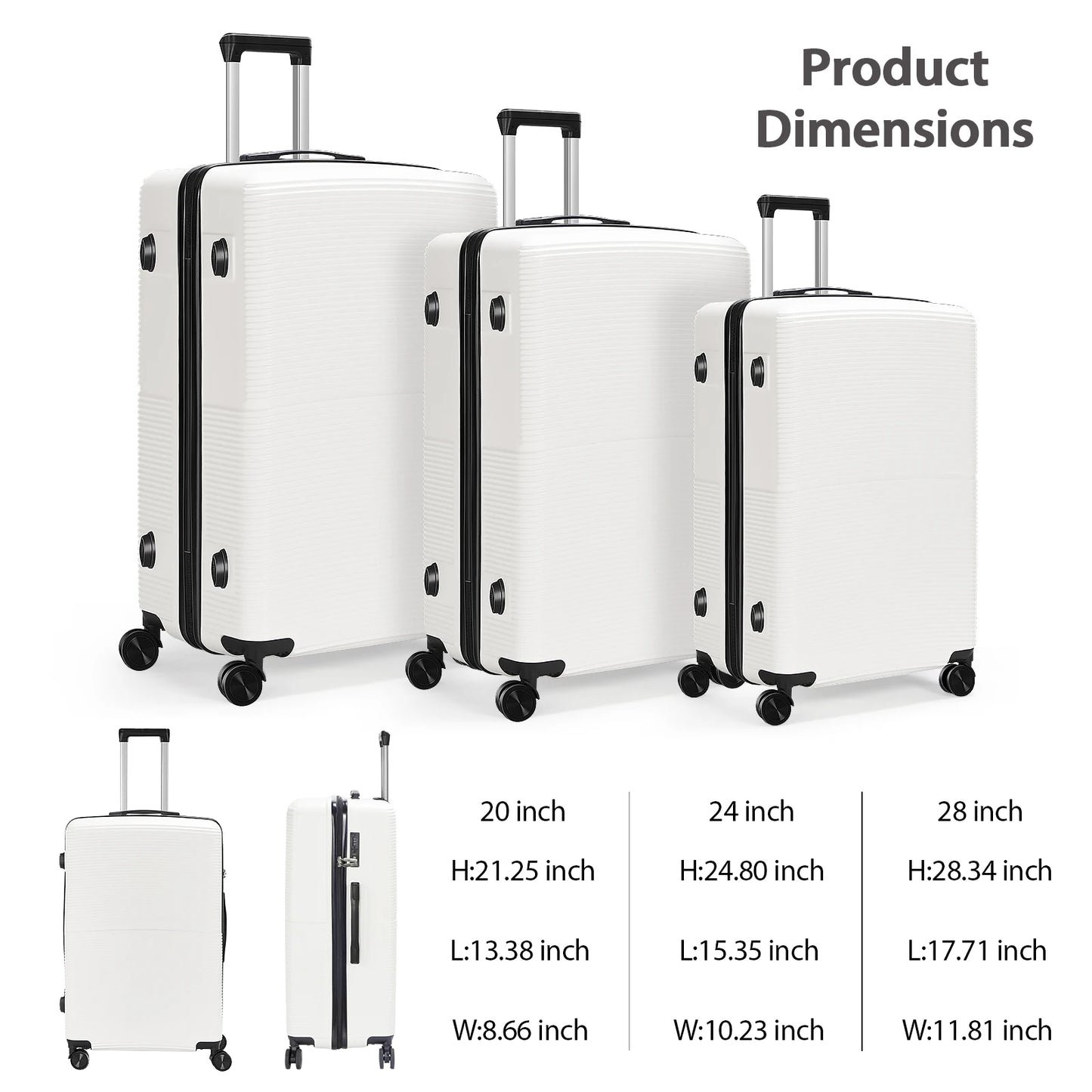 TSA Lock 3Pcs Luggage Set ABS Hardshell Travel Suitcase Luggage Bag With Silent Spinner Wheel 28 Inch Large Suitcase