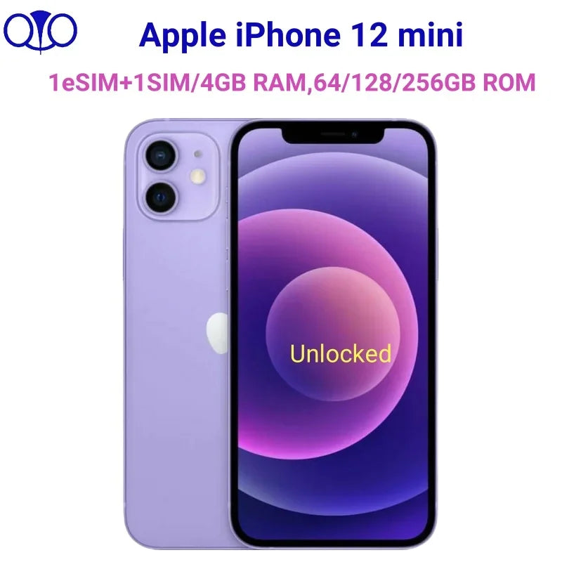 Unlocked Original Apple iPhone 12 mini 4GB RAM 64/128/256GB ROM IOS A14 Bionic Hexa Core 5.4'' Dual 12MP 5G Cell phone 98% New