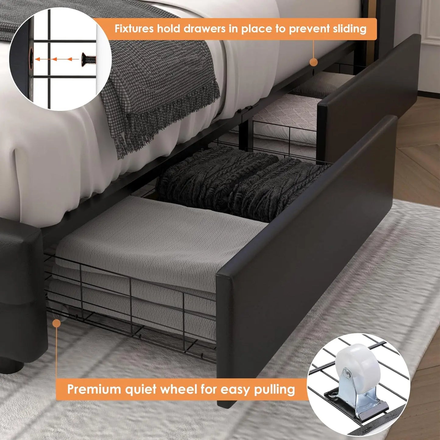 Queen Smart LED Platform Bed Frame with 4 Storage Drawers