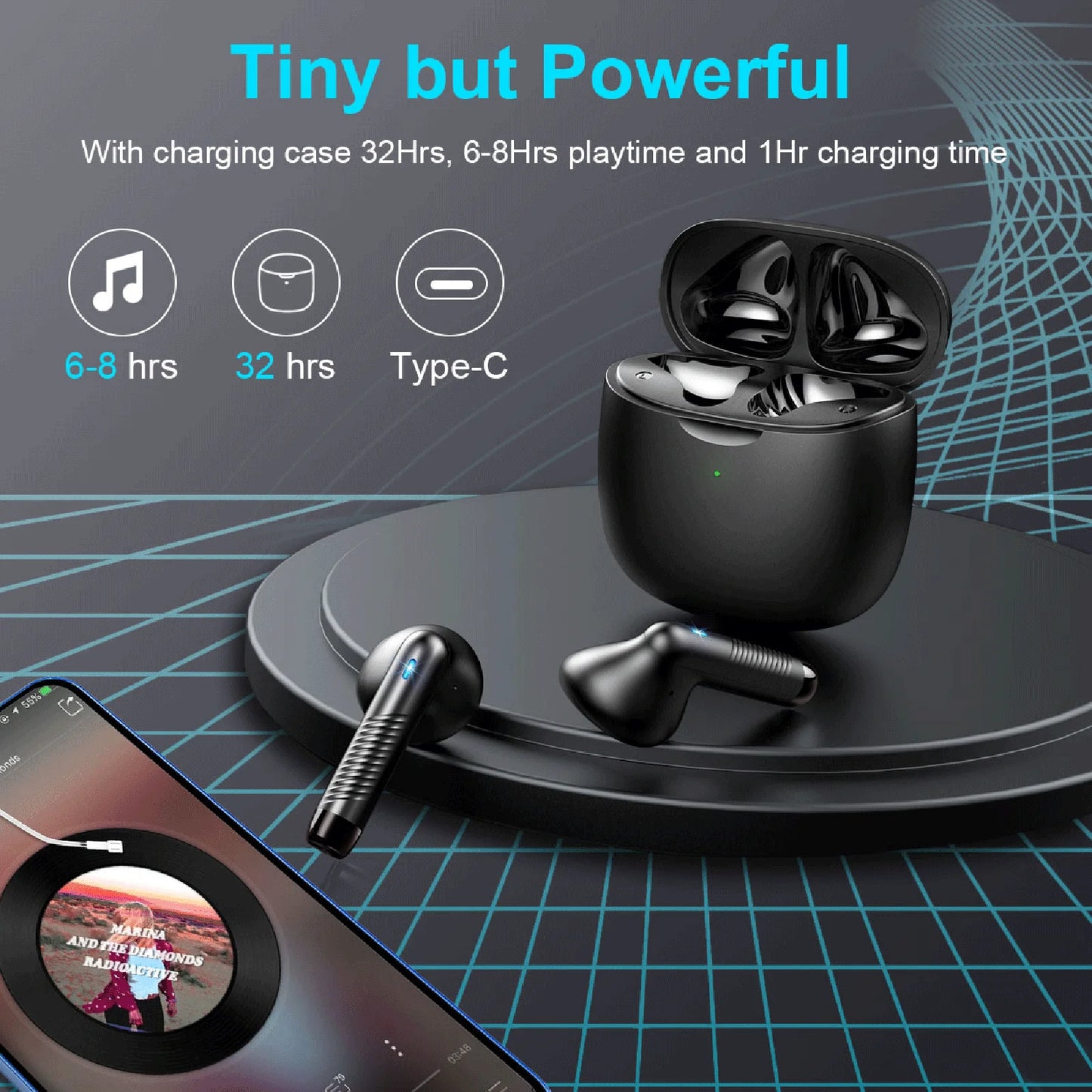 Wireless Earbuds, Bluetooth 5.3 Earbuds Stereo Bass, in-Ear Noise Cancelling Mic, Earphones IP7 Waterproof Sports, 40H Playback.