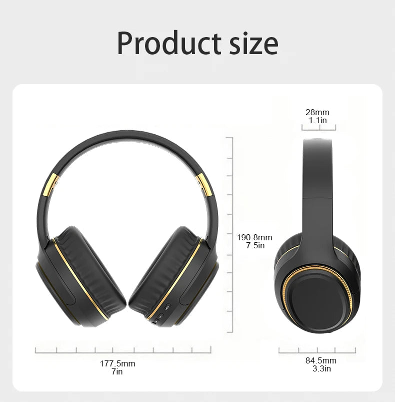 TWS Bluetooth Headphone Wireless Music Headset Over The Ear High Fidelity Bass Stereo Sports Bluetooth Earphones with AUX Cable