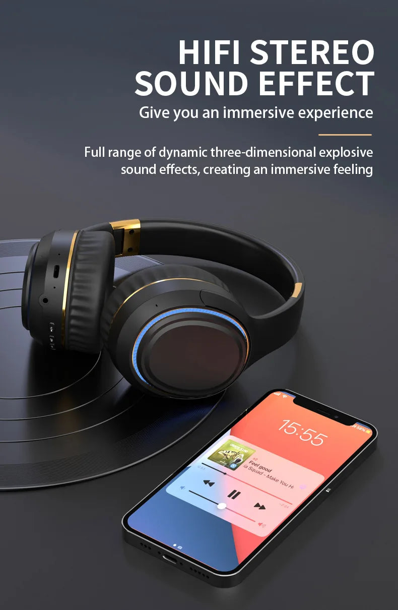 TWS Bluetooth Headphone Wireless Music Headset Over The Ear High Fidelity Bass Stereo Sports Bluetooth Earphones with AUX Cable