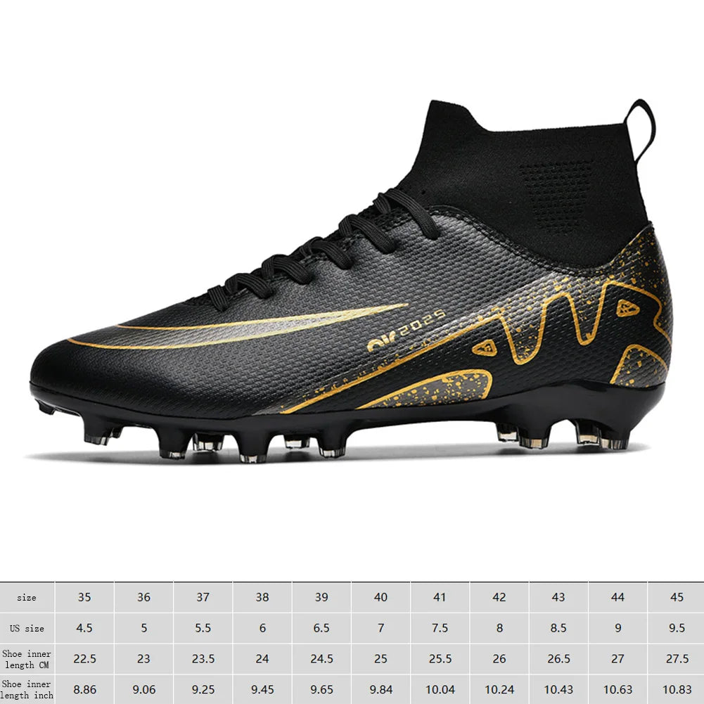 Men Football Soccer Boots Athletic Shoes New Leather Big Size High Top Cleats Training Sneaker Comfortable for Outdoor/Indoor