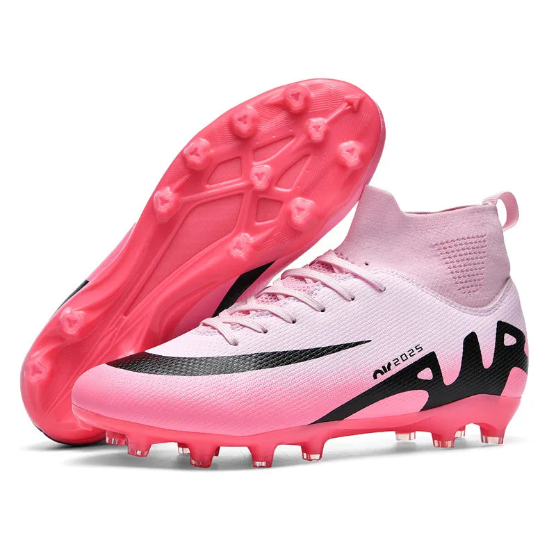 Men Football Soccer Boots Athletic Shoes New Leather Big Size High Top Cleats Training Sneaker Comfortable for Outdoor/Indoor