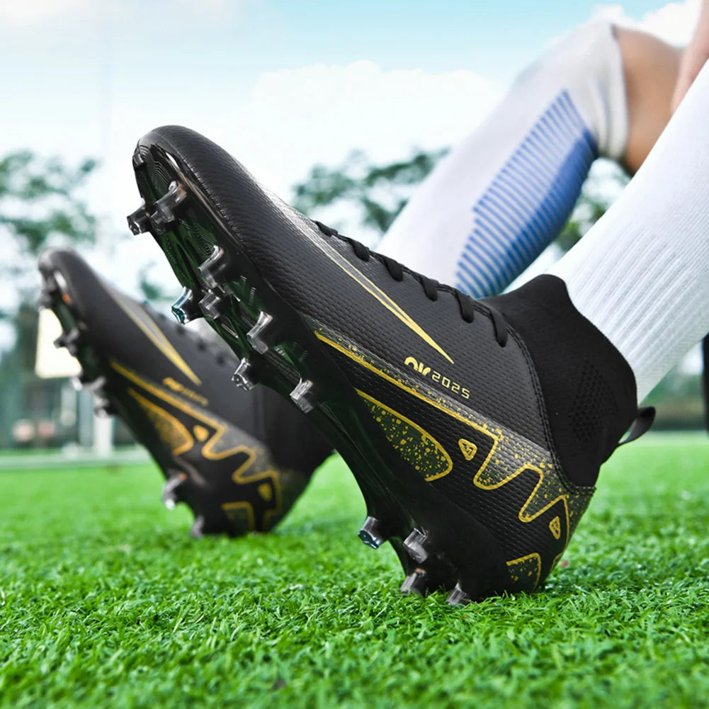 Men Football Soccer Boots Athletic Shoes New Leather Big Size High Top Cleats Training Sneaker Comfortable for Outdoor/Indoor