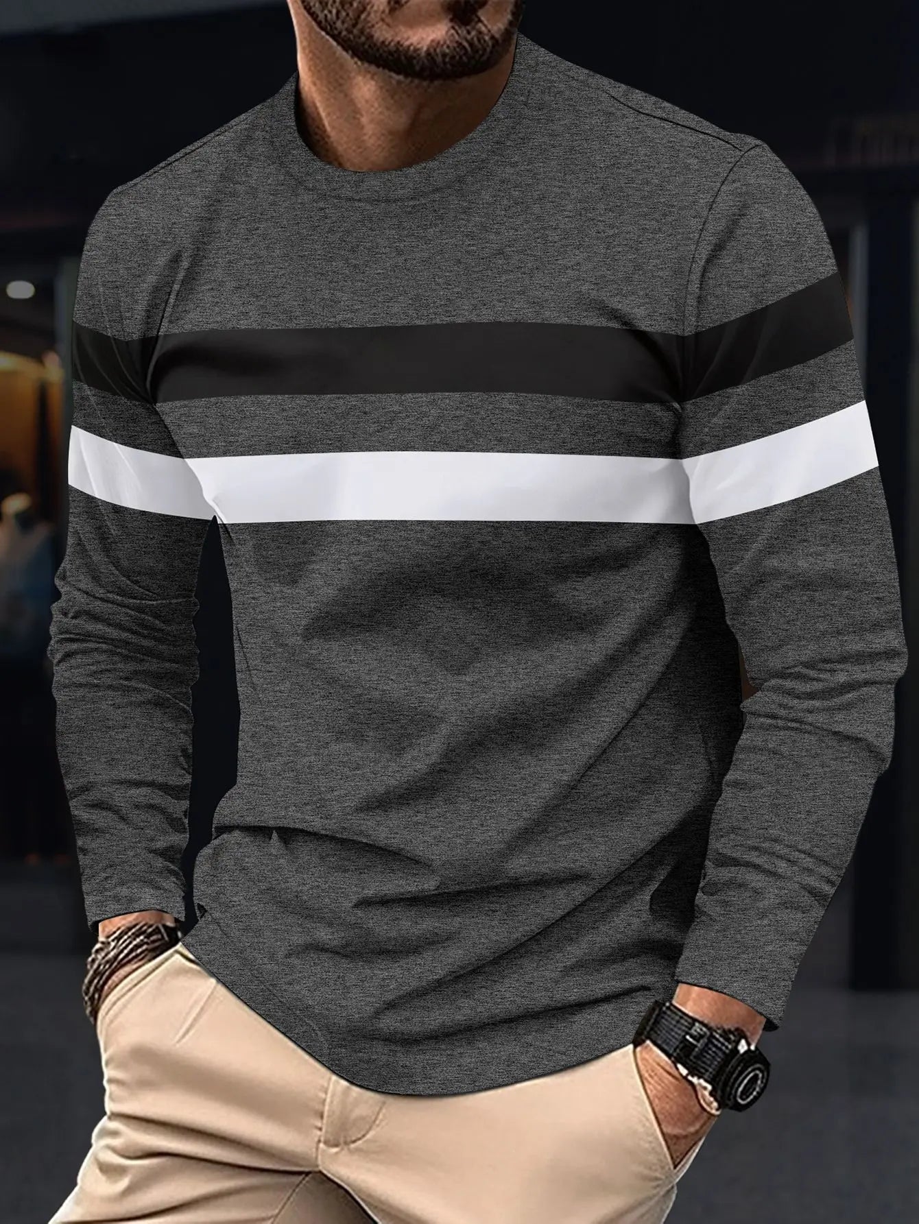 Simple New Spring And Autumn Men's Long Sleeve T-shirt Round Neck Bottom